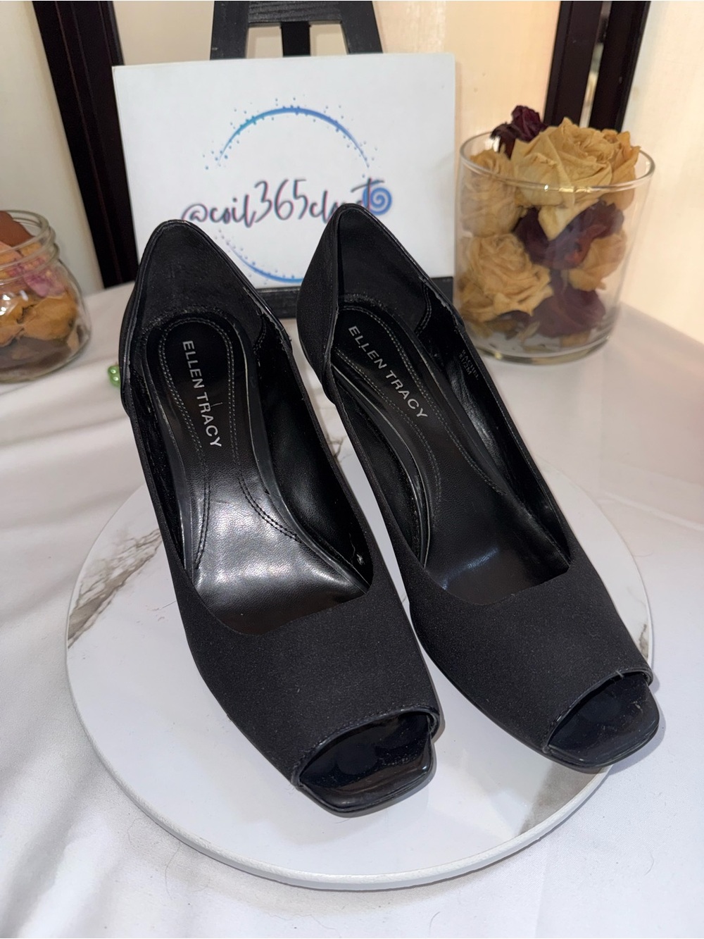 Ellen Tracy Black Peep-Toe Pumps